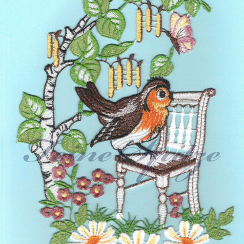 Fensterbild Vogel auf dem Stuhl