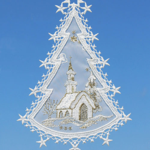 Fensterbild Baum mit Kirche in Gold
