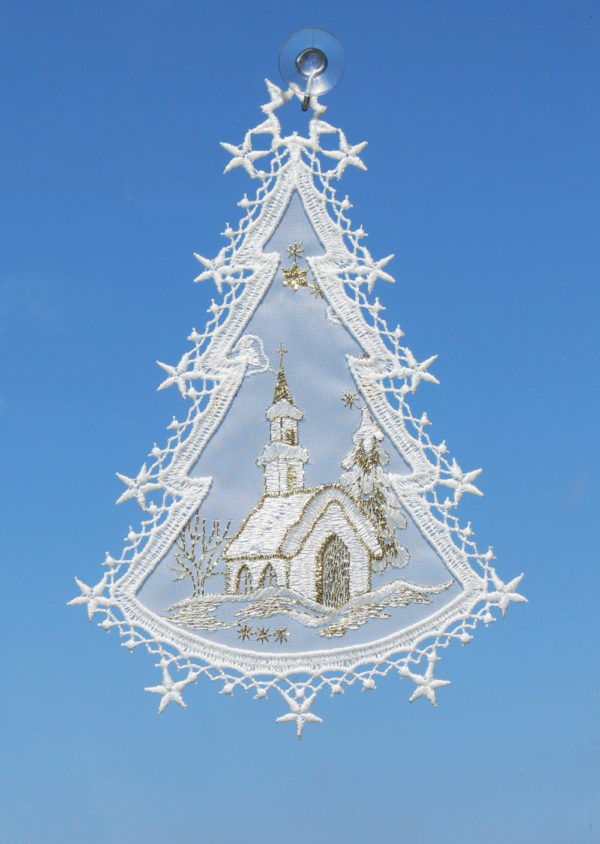 Fensterbild Baum mit Kirche in Gold