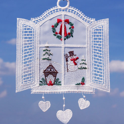 Fensterrahmen mit Schneemann