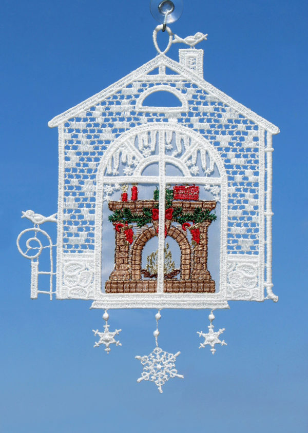 Fensterbild Hausrahmen mit Kamin
