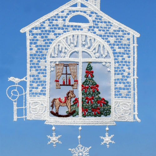 Fensterbild Hausrahmen mit Weihnachtsbaum
