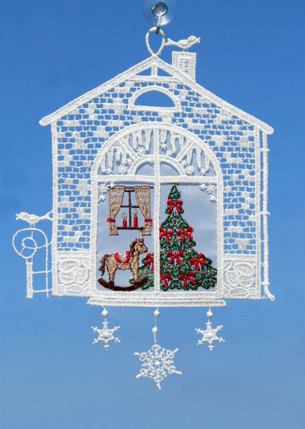 Fensterbild Hausrahmen mit Weihnachtsbaum