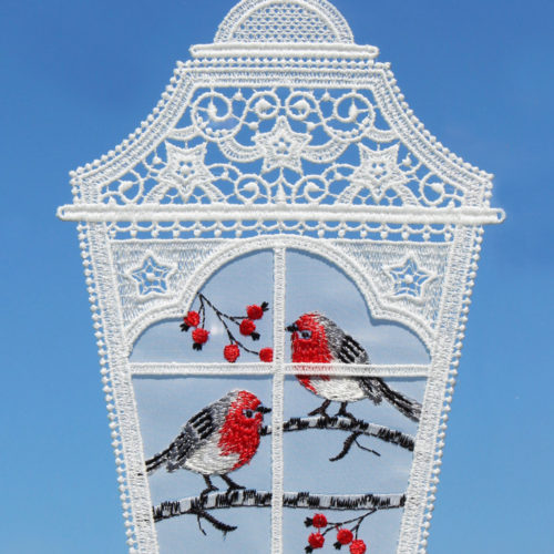 Fensterbild Laterne mit Vögel (rot)